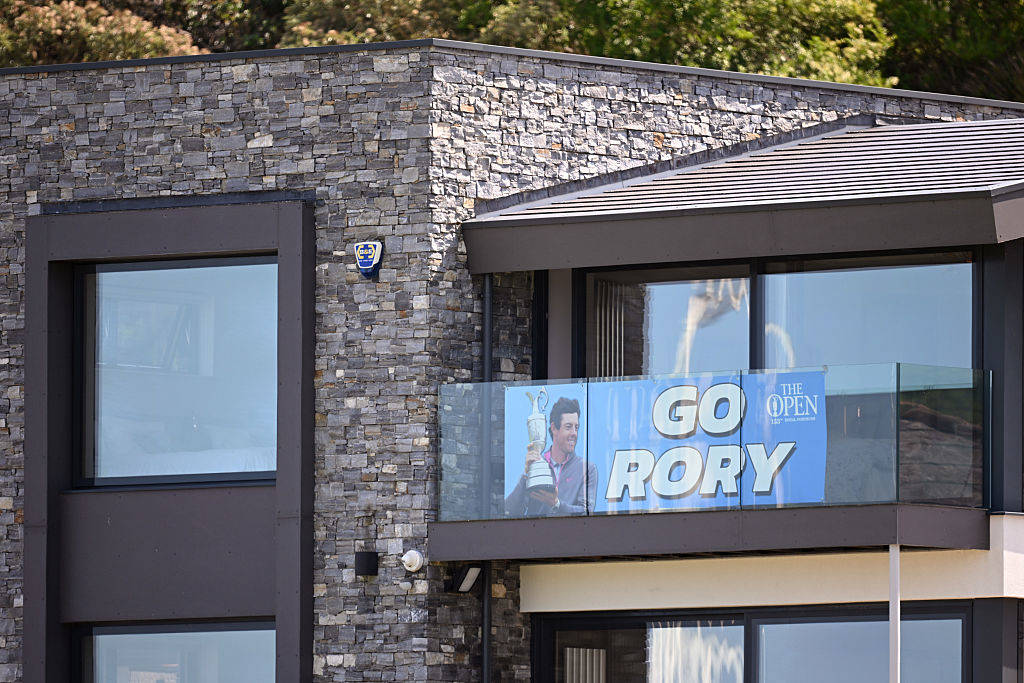 A balcony sign in support of Rory McIlroy at Royal Portrush